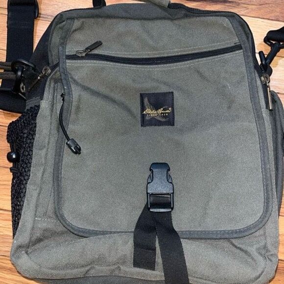 Eddie Bauer Canvas Messenger Bag Green/Gray Unisex - Picture 2 of 6